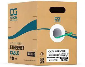 DG Cat6 Riser (CMR), 1000ft, Unshielded, 24AWG, with Spline (+), Solid Bare Copper, 600MHz, ETL Listed, Indoor/Home/Commercial Use, Bulk Ethernet Cable, Green