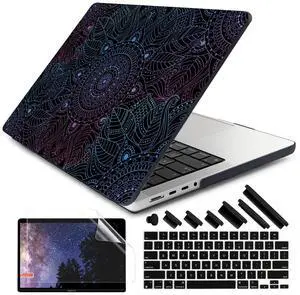 DONGKE for M4 MacBook Pro 14 inch Case 2024 2023 2021 A3112 A3401 A3185 M3 A2918 A2992 M2 A2779 M1 A2442 Pro Max with Retina XDR Display & Touch ID, Plastic Hard Shell Cover, Colorful Mandala