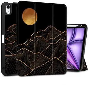 DONGKE for iPad Air 11 Inch Case M3 2025 / M2 2024 & iPad Air 5th 2022 / 4th Generation 2020 10.9 Inch, Ultra Thin Soft TPU Back Cover with Pencil Holder Support Auto Wake/Sleep, Golden Mountain