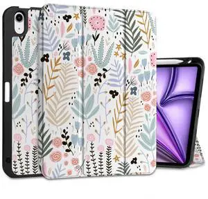 DONGKE for iPad Air 11 Inch Case M3 2025 / M2 2024 & iPad Air 5th 2022 / 4th Generation 2020 10.9 Inch, Ultra Thin Soft TPU Back Cover with Pencil Holder Support Auto Wake/Sleep, Small Cute Flowers
