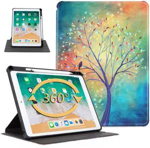 Vimorco iPad Pro 10.5 Inch Case/iPad Pro 10.5 Case, Fit iPad 9th/8th/7th Generation Case for 10.2 Inch iPad Cover, 360 Degree Rotating Pencil Holder, Fit iPad Air 3rd Generation Cover, Art Tree Bird