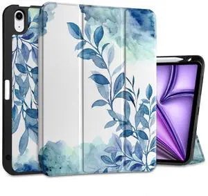 DONGKE for iPad Air 11 Inch Case M3 2025 / M2 2024 & iPad Air 5th 2022 / 4th Generation 2020 10.9 Inch, Ultra Thin Soft TPU Back Cover with Pencil Holder Support Auto Wake/Sleep, Blue Floral