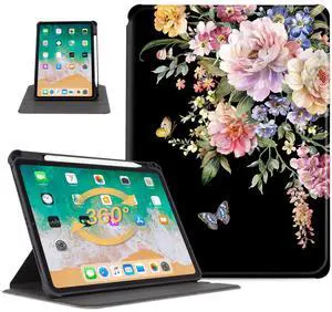 Vimorco for iPad Air M3/M2 11 Inch Case 2025/2024, for iPad Air 5th/4th Generation Cover 10.9-inch, for iPad Pro 11 Inch Case 4th/3rd/2nd/1st Generation 360 Degree Rotating Pencil Holder, Pink Flower