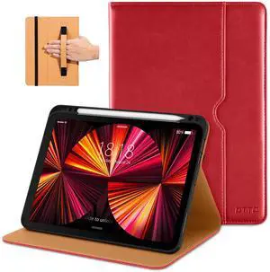 DTTO Case for iPad Pro 11 Inch 4th / 3rd / 2nd / 1st Generation 2022/2021/2020/2018,Premium PU Leather Folio Stand Cover with Hand Strap, Auto Wake/Sleep,Multiple Viewing Angles, Red
