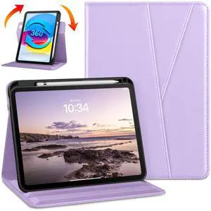 DTTO Rotating Case for iPad (A16) 11th Generation 11 Inch 2025, iPad 10th Generation 10.9 Inch 2022, 360 Degree Swiveling Premium Leather Folio Stand Cover with Pencil Holder, Lavender
