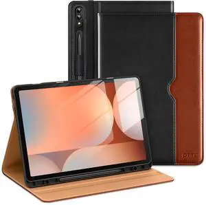 DTTO for Galaxy Tab S9 Plus Case / S9 FE Plus 5G Case 12.4 Inch 2023, Premium Leather Business Folio Cover with S Pen Holder & Hand Strap for Samsung Galaxy Tab S9+ / S9 FE+ 2023, Black Brown