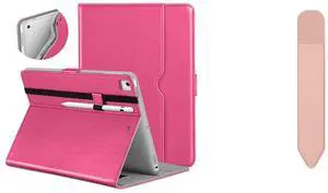 DTTO for iPad 9.7 Inch 5th/6th Generation 2018/2017 Case with Pencil Holder, Premium Leather Folio Stand Cover and Ultra-Thin Elastic Stylus Protective Pouch, Rose Red/Rose Gold