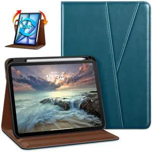DTTO Rotating Case for iPad Air 11-inch M3 / M2 (2025/2024), iPad Air 5th / 4th Gen (2022/2020), 360 Degree Swiveling Premium Leather Folio Stand Cover with Pencil Holder, Light Blue