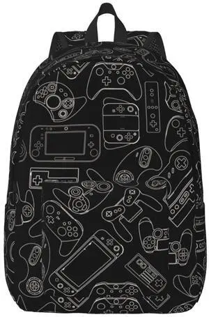 Duduho Video Game Controller Black Background Backpack 17.7 Inch Laptop Backpack Travel Hiking Daypack Multipurpose Book Bag For Men Women Teens Boys Girls