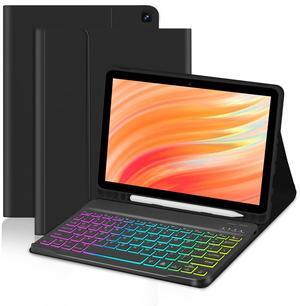 EAMPANG Tablet Case with Keyboard for  Kindle Fire HD 10&10 Plus 11/13th Gen 10.1 inch,7 Color Rainbow Backlit Detachable Keyboard Magnetic Cover with Pen Slot HD 10 2021&2023 Black+Black