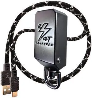 EJ Revolt Lanyards - Ultimate Wearable USB A to Type-C Cable 3A Fast Charging, 5mm Paracord, for Various Devices (Black/White X Cable Dark Alloy Clip)