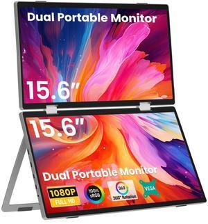 ELECROW Laptop Screen Extender 15.6" 1080P Dual Portable Monitor, USB C HD 360deg Rotation Foldable Travel Extended Computer Display with Stand for Laptop PC Windows Mac, VESA Mountable (Plug & Play)