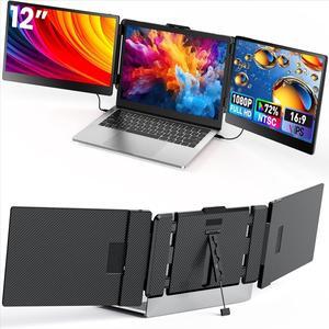 Fagomfer 12'' Triple Screen Extender - Ultra Slim 1080P FHD IPS Portable Monitor With Stand for Laptop, Compatible With Mac Windows Linux Switch PS4/5