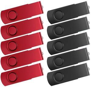 USB Flash Drive 16GB 10 Pack FEWINA USB 2.0 Flash Drives Bulk 16 GB Thumb Drive Swivel Memory Stick Jump Drive Pen Drive for Storage and Backup(Black and Red,10PCS 16GB)