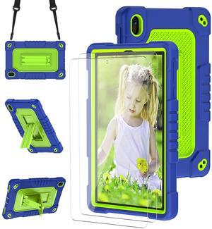 FIEWESEY for Walmart Onn 8 inch Gen 4 2024 Model Tablet Case with 2 Pcs Screen Protector,Heavy Duty Kids Shockproof Stand Shoulder Strap Case for Walmart Onn 8 2024 Model:100135923 (Navy/Green)