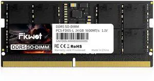 Fikwot DDR5 RAM 24GB 5600MHz CL40 1.1V SODIMM 262 Pin Intel AMD Compatible Laptop Memory for Gaming and Professional Use