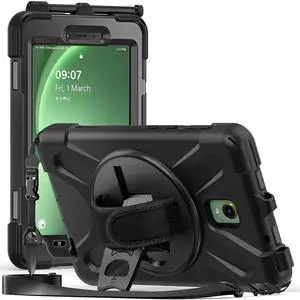 FONREST for Samsung Galaxy Tab Active5 5G (SM-X306B/X300)/Active3(T570) Rugged Case, Heavy Duty Shock-Proof Armor Cover w/ 360deg Rotatable Kickstand/Hand Grip, Shoulder Strap, S Pen Holder (Black)