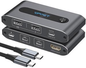 USB C KVM Switch 1 Monitor 2 Laptops 4K@60Hz HDMI KVM Switch 2 Computers Sharing 1 Monitor Keyboard Mouse 3 USB2.0 Port Support up to 100W Charging