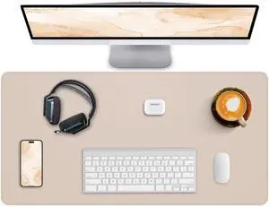 LargeDesk Mat, Leather Desk Pad Protector, Large Mouse pad, Office Desk mat,Waterproof Non-Slip PU Leather Desk Blotter,Desk Accessories for Home/Decor(Beige, 47" x 17")