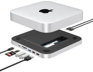 GEWOKLIY Mac mini Hub, Mac mini Dock with M.2 NVMe Enclosure for NVME/SATA M.2 SSD, USB C 10Gbps USB A/C Port, TF/SD Card Reader, Docking Station for Mac mini M1/ M2 and Mac Studio | Accessories