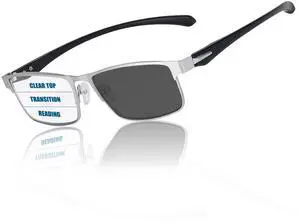 GHDBFMB Photochromic Progressive Reading Glasses Clear Top TR90 Transition Reading Glasses For Men Multifocal Readers 1.5