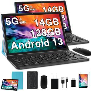 2025 Android 13 Tablet 10 Inch, 5G WiFi 14GB RAM+128GB ROM(1TB TF), 2 in 1 Tablet with Keyboard Mouse Case Octa-Core 2.0Ghz | 8000mAh | 1080FHD | Bluetooth5.0 | WiFi GPS OTG Type C-Blue