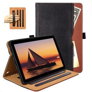 Grifobes Case [Only for 2024/2022/2020 Released 14th/12th/10th Generation] Kindle Fire HD 8/8 Plus, Premium PU Leather Folio Auto Wake/Sleep Cover with Hand Strap/Stylus Holder, Black+Brown