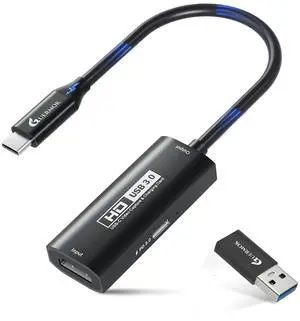 Guermok USB3.0 Video Capture Card with PD 100W, 1080P@60FPS HDMI to USB-A/C Capture Card with Type C Adapter, Streaming Devices for Oculus/Quest 3/ iPad/MacOS/Switch/ PS4 5, Black