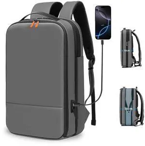 GYakeog Business Backpack for Men 15.6 inch Expandable Slim Laptop Backpack With USB Charger Port Waterproof Anti-Theft Professional Work Computer Bag Hard Shell Backpack-Grey