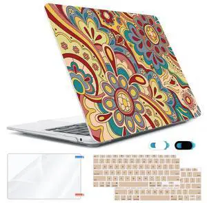HOHAIYOO Compatible with MacBook Air 13 inch Case 2022 2021-2018 M1 A2337 A2179 A1932 with Retina Display Touch ID, Plastic Hard Shell Case +Keyboard Cover+Screen Protector+Webcam Cover, Curved Doodle