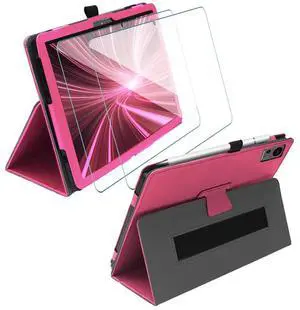 Case for TECLAST T60 Tab 12 Inch Folio Stand Auto Wake/Sleep PU Leather Protective Smart Case Come with Tempered Glass Screen Protector with Hand Strap Stand for Android 14 TECLAST T60 (Pink+2 Pcs)