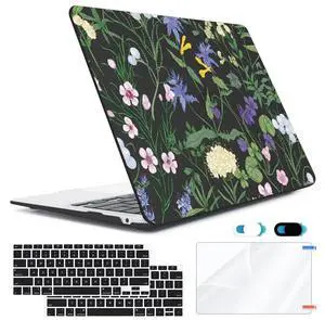 HOHAIYOO for MacBook Air 13 inch Case 2021 2020-2018 A2337 M1 A2179 A1932, Plastic Hard Shell Case&Keyboard Cover&Screen Protector&Webcam Cover Compatible with MacBook Air 13" Retina, Elegant Floral