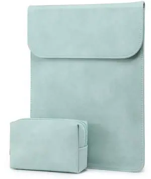 HYZUO 13.3-14 Inch Laptop Sleeve for MacBook Pro 14 M4/M3/M2/M1 Pro/Max A3401 A3185 A3112 2025-2021, MacBook Air 13 2017-2012, 13.5-13.8 Surface Laptop, Faux Suede Leather Case with Pouch, Mint Green