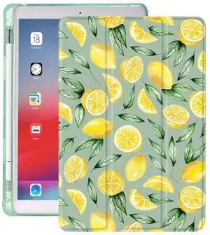 Idocolors Lemon Green Pad Case for ipad 7th/8th/9th Generation (iPad 10.2 Inch 2019/ 2020/ 2021) Girly Anti-Scratch Shockproof with Pencil Holder Lightweight Trifold Stand Soft TPU Cover, Green-C