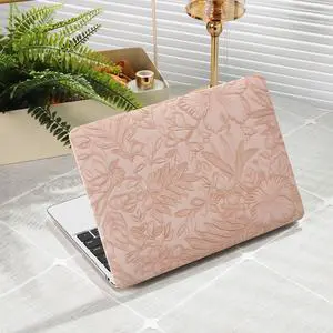 iCasso Compatible with MacBook Air 13 inch Case 2021 2020 2019 2018 Release A1932 A2179 M1 A2337, Texture Leather Plastic Hard Shell Case + Keyboard Cover + Screen Protector, Pink Embossed Floral
