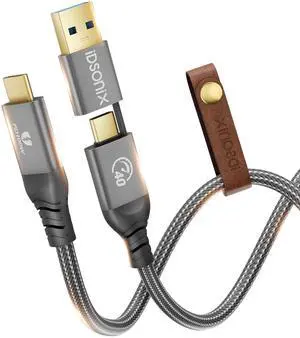 For Thunderbolt 4 Cable [USB-IF Certification] iDsonix 2 in 1 Thick Braided Cable 1.65Ft with 40Gbps Data Transfer, 8K@60Hz/Dual 4K Display, PD100W Charging for MacBook, iPad, Phone, Dock, Laptop, SSD
