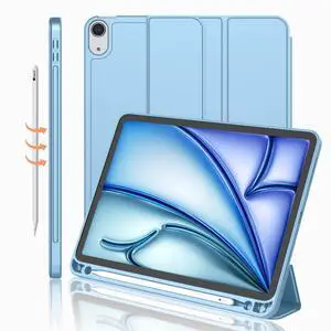 iMieet iPad Air 11 Inch Case M3(2025) / M2 (2024), iPad Air 5th/4th Generation Case 2022/2020 10.9 Inch with Pencil Holder,Trifold Stand Smart Case with Soft TPU Back(Azure Blue)