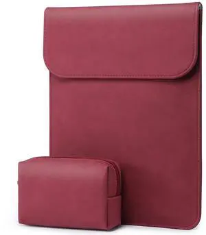 HYZUO 13.3-14 Inch Laptop Sleeve for MacBook Pro 14 M4/M3/M2/M1 Pro/Max A3401 A3185 A3112 2025-2021, MacBook Air 13 2017-2012, 13.5-13.8 Surface Laptop, Faux Suede Leather Case with Pouch, Wine Red