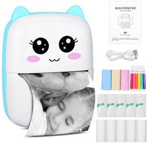 Mini Portable Printer - Pocket Thermal Printer with 12 Roll Papers, Bluetooth Wireless Smart Printer for Photos, Office Receipts,QR Codes,Labels,Notes Printing Compatible with iOS Android Phone (Blue)
