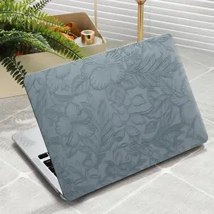 iCasso Compatible with MacBook Air 13 inch Case 2020 2019 2018 Release A1932 A2179 M1 A2337, Texture Leather Plastic Hard Shell Case + Keyboard Cover + Screen Protector,Blue Embossed Floral