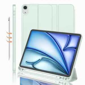 iMieet iPad Air 11 Inch Case M3(2025) / M2 (2024), iPad Air 5th/4th Generation Case 2022/2020 10.9 Inch with Pencil Holder,Trifold Stand Smart Case with Soft TPU Back(Pale Green)