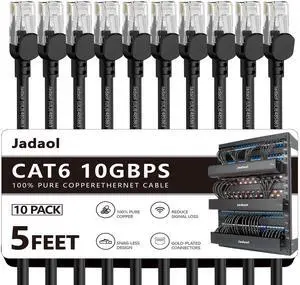Jadaol Cat 6 Ethernet Cable 5 ft 10Pack, Outdoor&Indoor, 10Gbps Support Cat8/7 Network, 24AWG Pure Copper Patch LAN Cord, Direct Burial Waterproof UV Resistant for Router, Modem, Switch, Server, Black