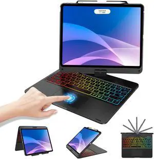 Keyboard Case iPad Air 13 inch (M2, 2024/M3 2025) & iPad Pro 12.9" (6th 2022/5th 2021/4th 2020/3rd 2018 Gen), Multi-touch Trackpad, Magic 360deg Rotatable & Swivel Bluetooth Keyboard, 7 Colors Backlit