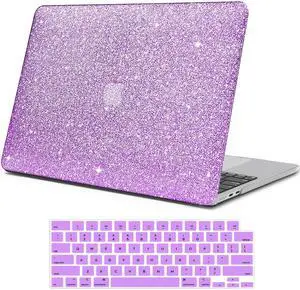 iPAPA Compatible with MacBook Air 13 inch Case 2025 2024 2023 2022 M4 M3 M2 A3240 A3113 A2681,Glitter Smooth PU Leather Laptop Hard Shell Case+Keyboard Cover for MacBook Air 13.6 inch, Shining Purple