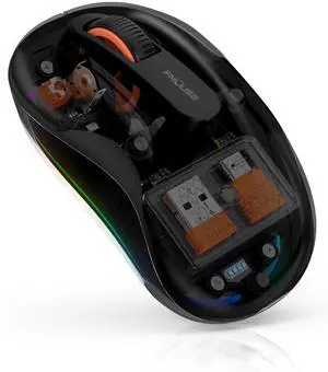 Bluetooth Wireless Mouse, Transparent RGB Tri-Modes Mouse,Bluetooth & 2.4GHz for Multi Device, USB-C Receiver Ideal for MacBook/Laptops, Rechargeable, Silent, Portable, Cool LED, Ergonomic - Black