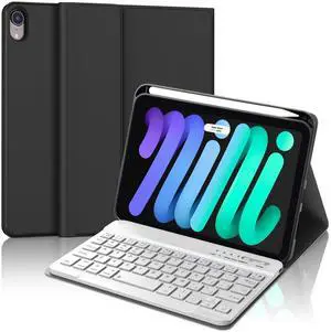 IVEOPPE Keyboard Case for iPad mini 7th (A17 Pro, 2024) / Mini 6th Generation 8.3 Inch, Detachable Magnetical Bluetooth Wireless Keyboard, Slim Case with Pencil Holder, Rechargeable Foldable (Black2)