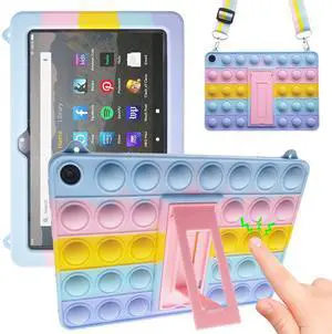 iZi Way Pop It Tablet Case, Fidget Pop Its Push Bubble Silicone Cover with Stand & Strap Compatible with  Fire HD 10/10 Plus 10.1" (11th Gen, 2021 Release) - Rainbow