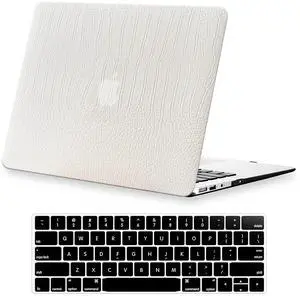 KEROM Compatible for Crocodile MacBook Pro 16 inch Case 2024-2021 M4 M3 M2 M1 Pro/Max Chip A3403 A3186 A2991 A2780 A2485, Crocodile Skin PU Leather Hard Shell Case & Keyboard Cover, White
