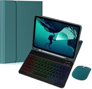 Keyboard Case for Galaxy Tab A9 Plus 11 inch with Mouse, 7 Color Rainbow Backlight Magnetic Detachable Wireless Keyboard Mouse with S Pen Holder,Teal