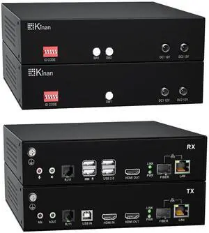 4K HDMI USB KVM Extender Over Fiber/Cat5, FHD HDMI Keyboard Mouse USB2.0 Extender,Plug & Play,Single Mode Fiber up to 10KM,CAT5/6 up to 150m,Near-Zero Latency,Point to Point, Remote and Local Output